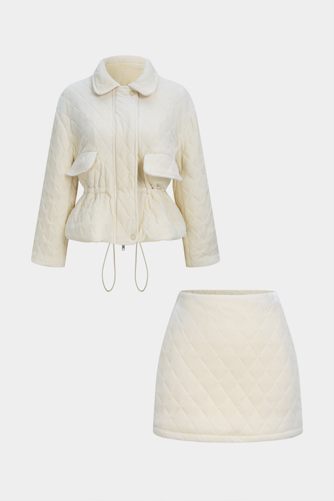 Ensemble Veste Zippée et Mini-Jupe en Velours Matelassé