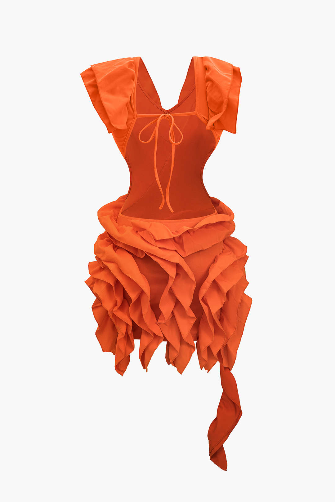 Robe midi unie à volants et dos nu