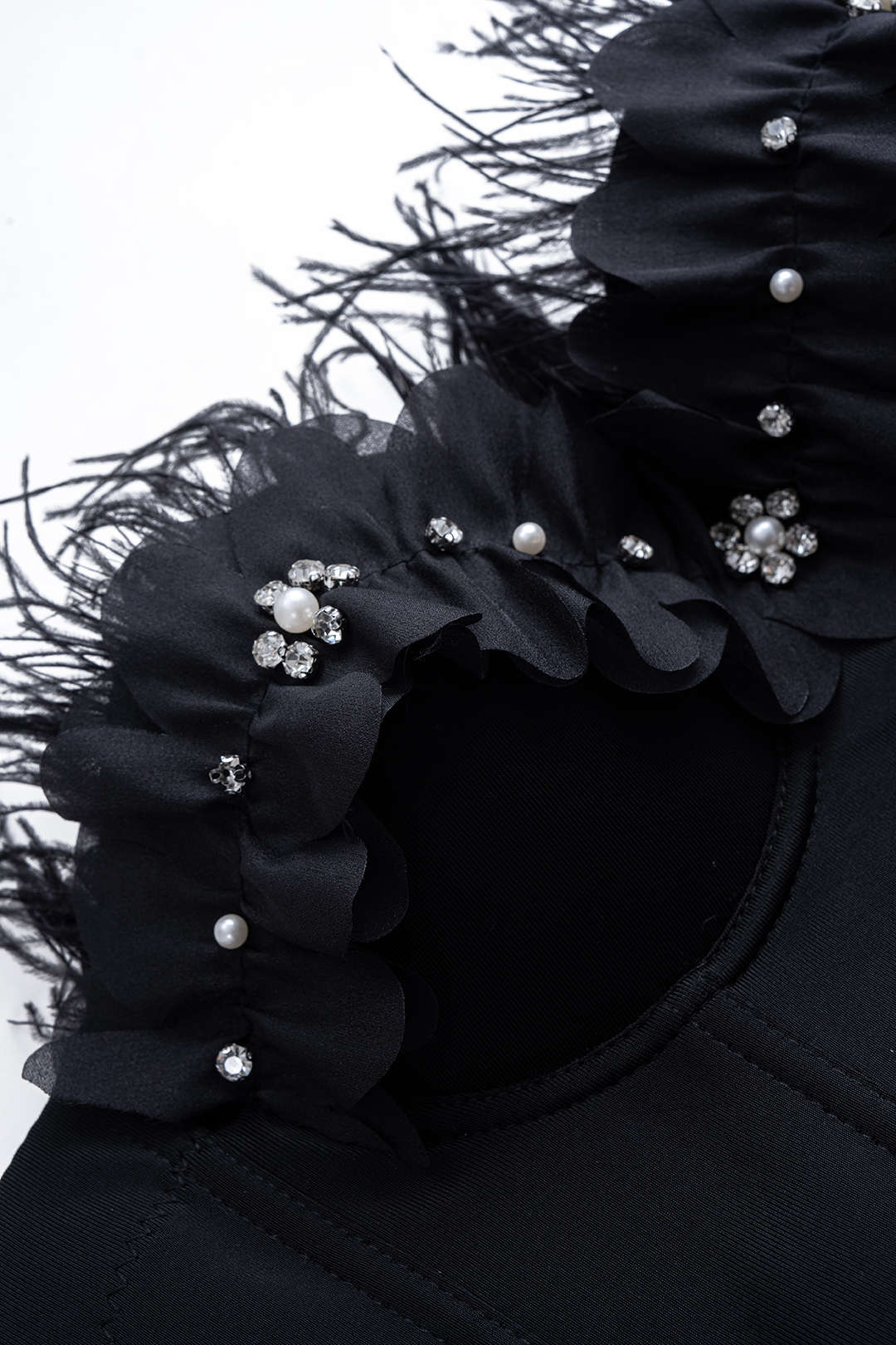 Haut caraco à boucle fleur 3D avec perles et strass