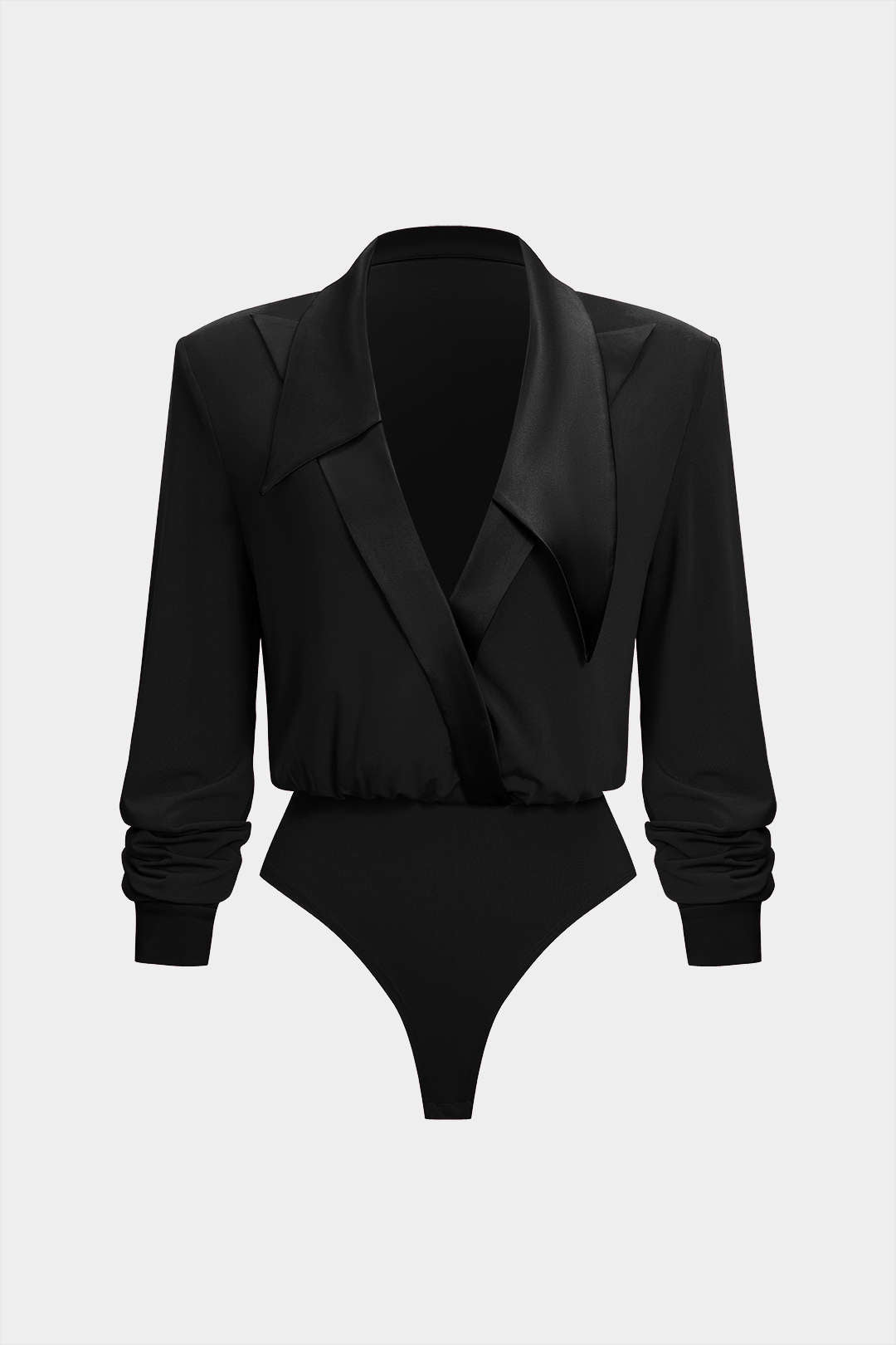 Patchwork Satin Collar Long Sleeve Bodysuit