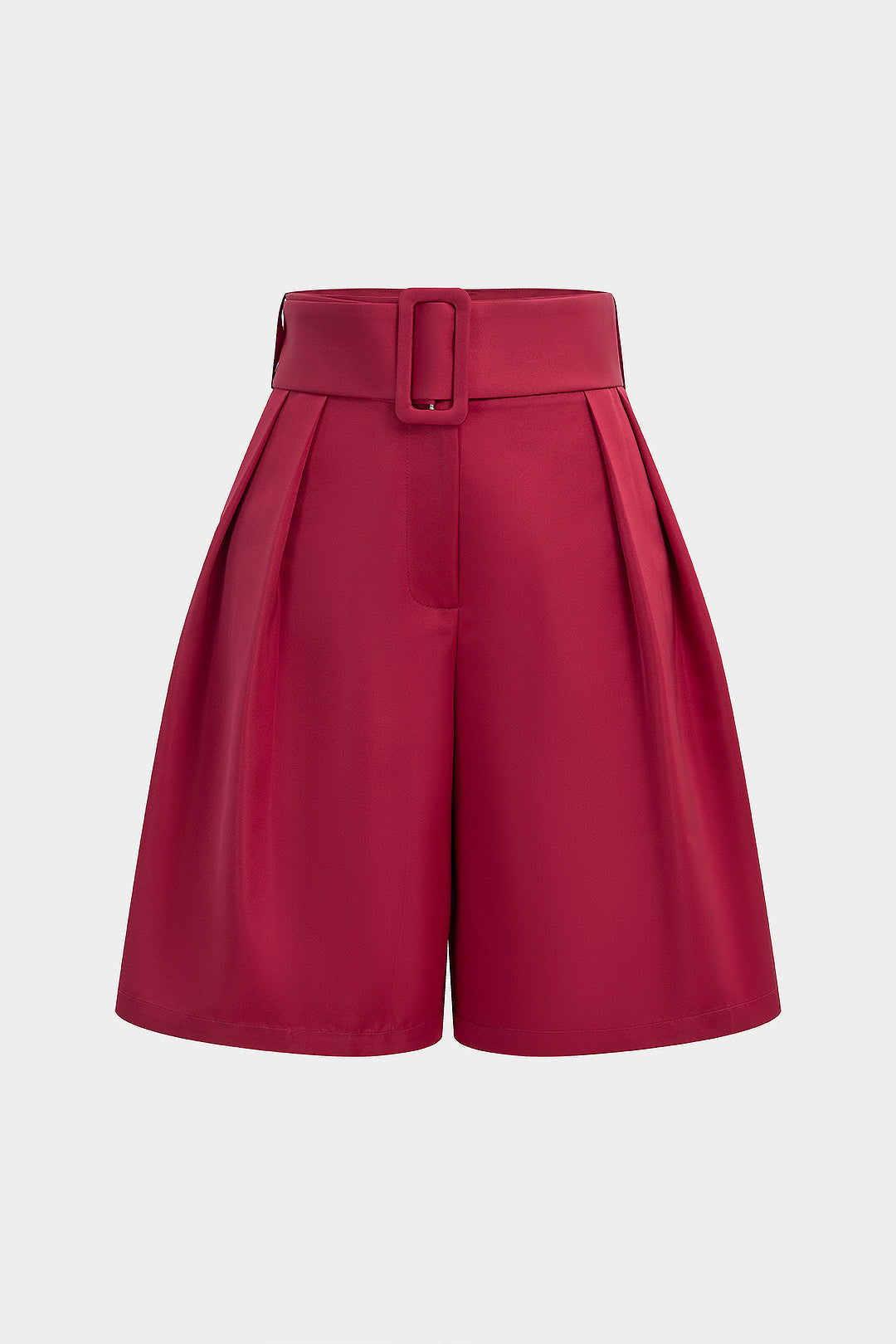 Einfarbige Shorts mit Gürtel, hoher Taille und weitem Bein