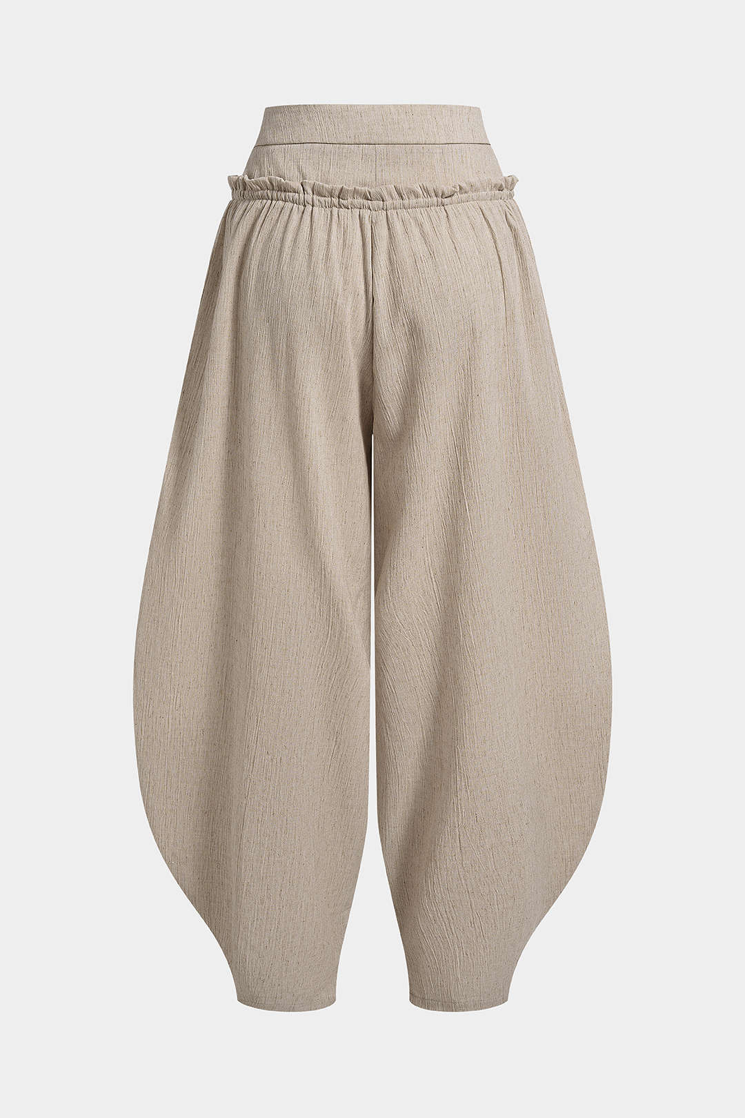 Linen Tie-Up Double Waistband Ruched Pants