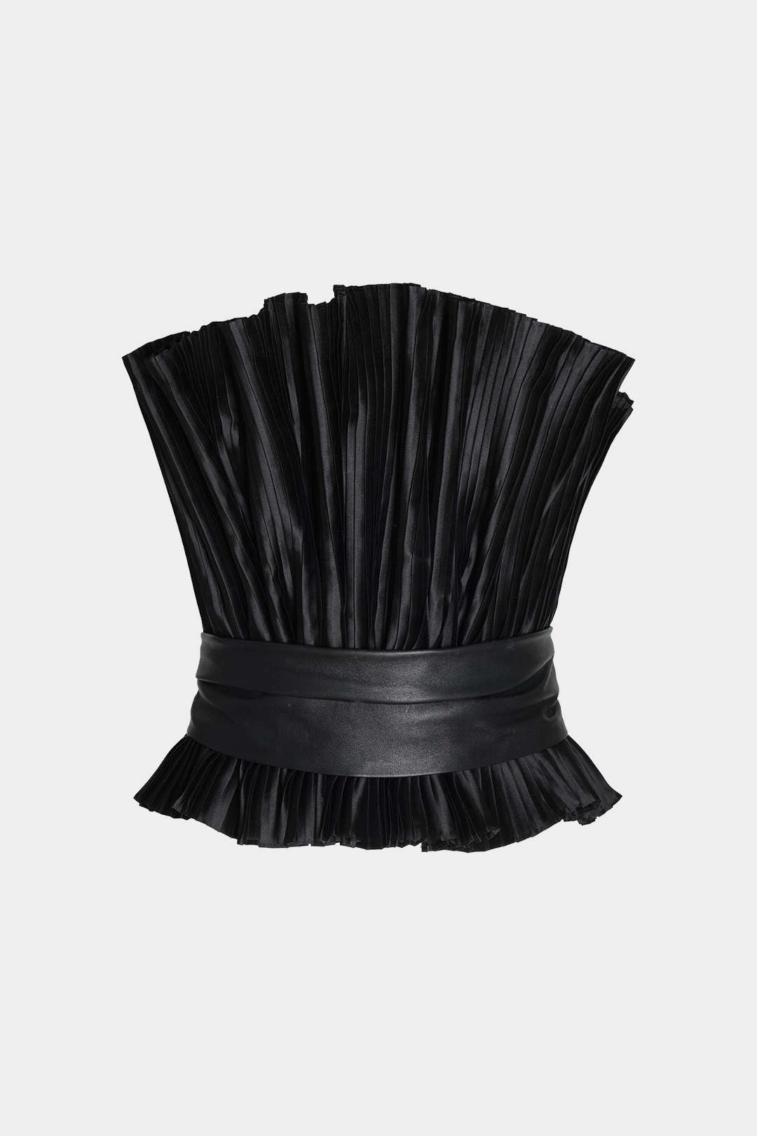 Haut bustier froncé ceinturé patchwork similicuir
