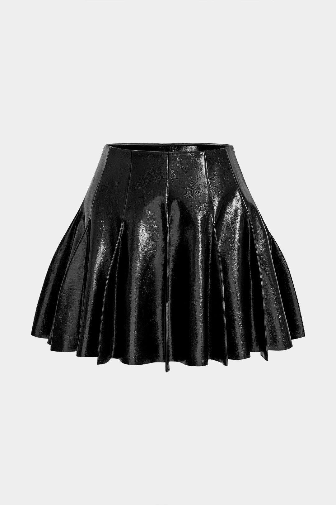 Faux Leather Pleated Stitching Detail Skirt