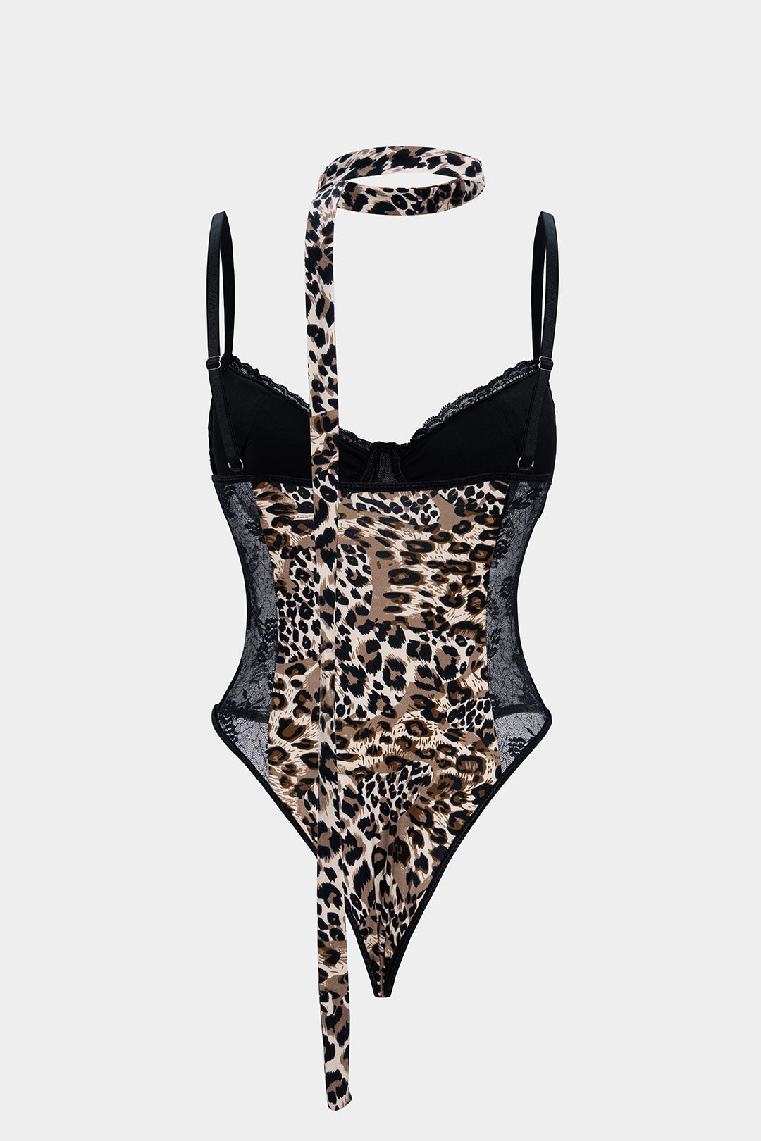 Ärmelloser Body mit Leopardenmuster und transparenter Spitze