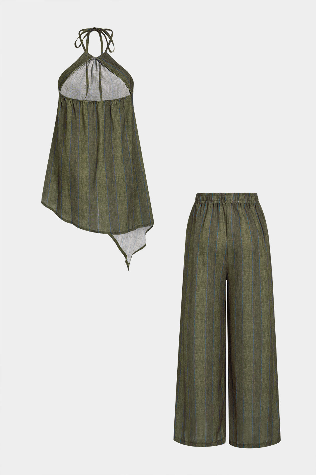Gestreiftes Neckholder-Oberteil mit Rückenausschnitt und weit geschnittene Hose