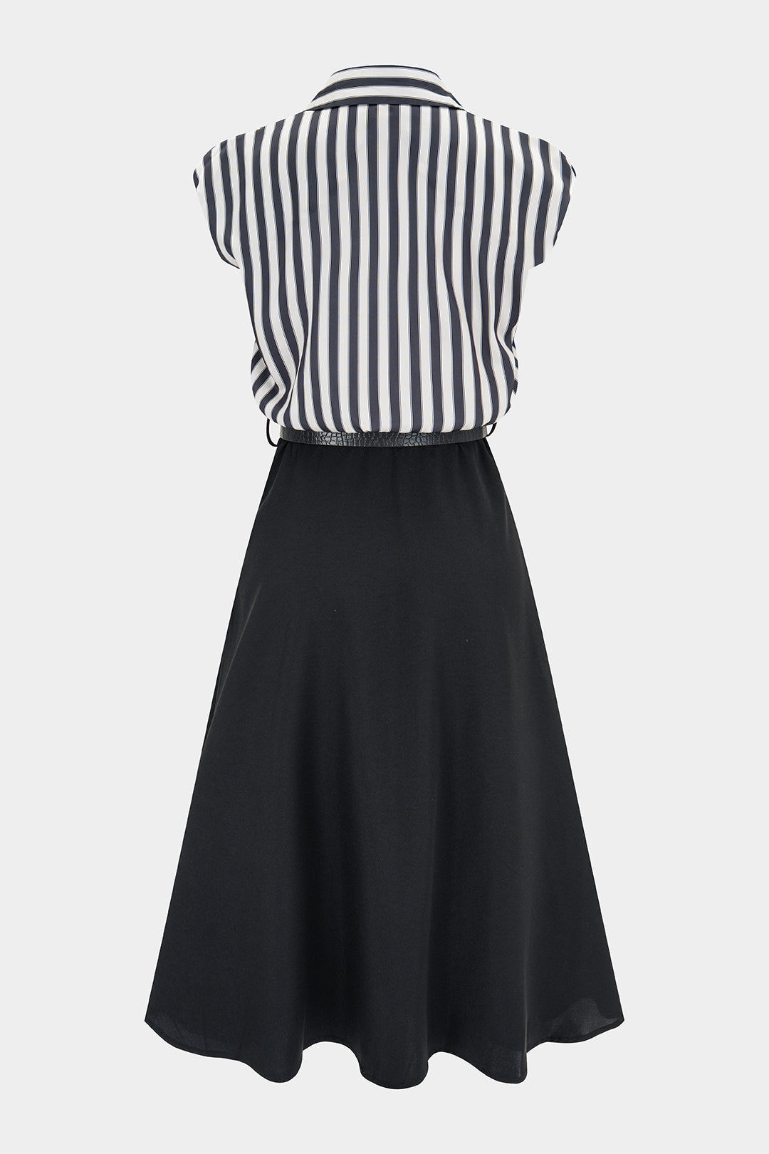 Contrast Stripes Print Belted Sleeveless Midi Dress