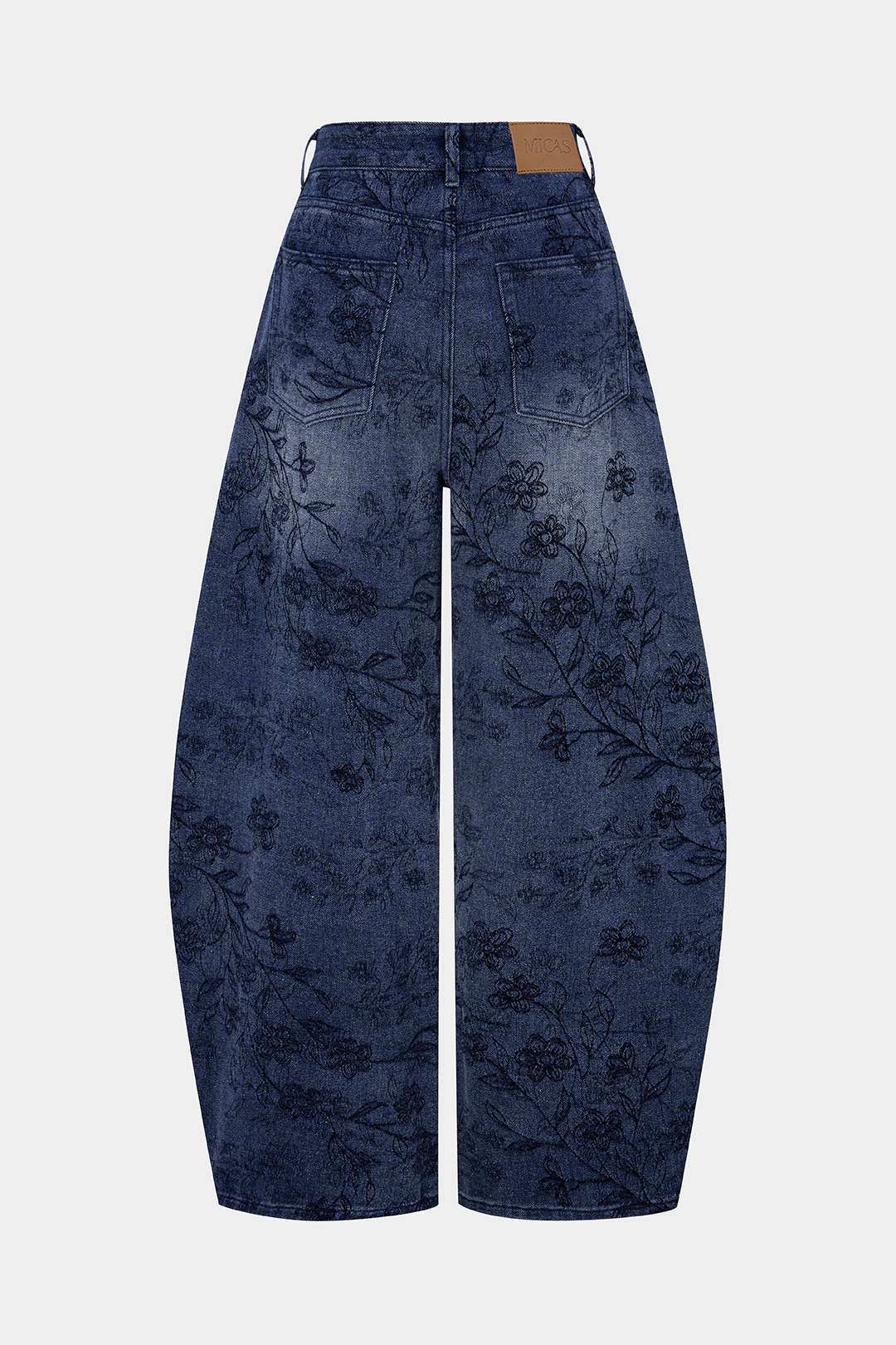 Jean baril en denim à imprimé floral et fermeture éclair