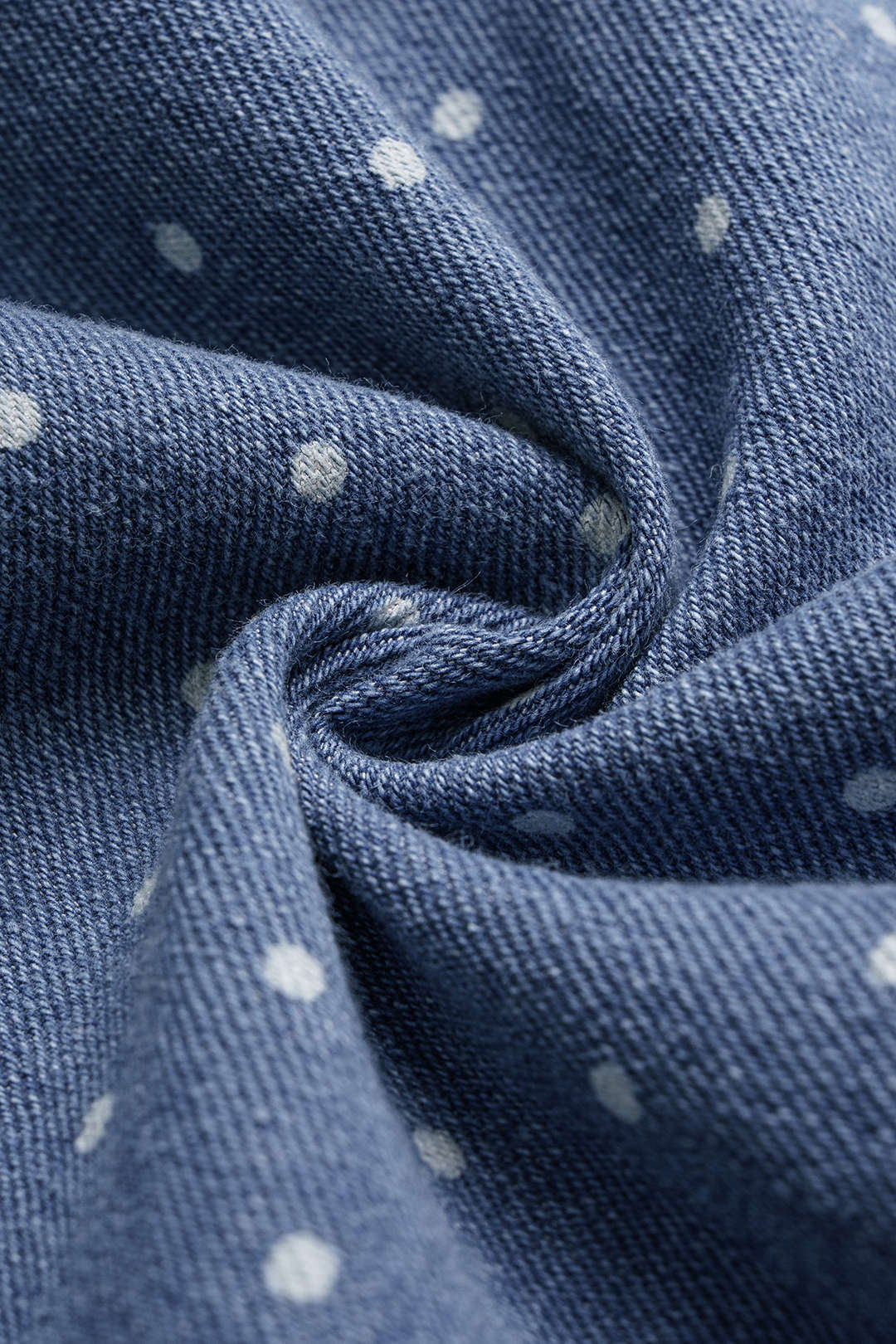Denim Polka Dots Print Zipper Sleeveless Mini Dress