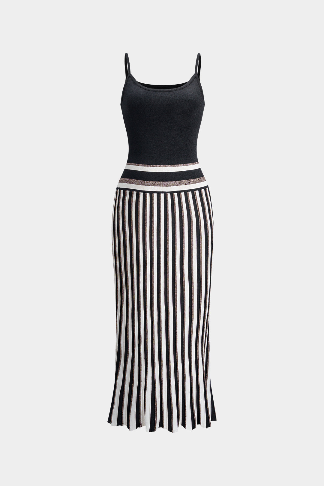 Knit Contrast Slip Sleeveless Midi Dress
