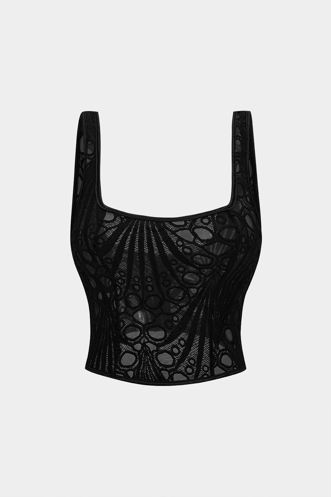 Cami-Top mit Stickerei, Reißverschluss und eckigem Ausschnitt