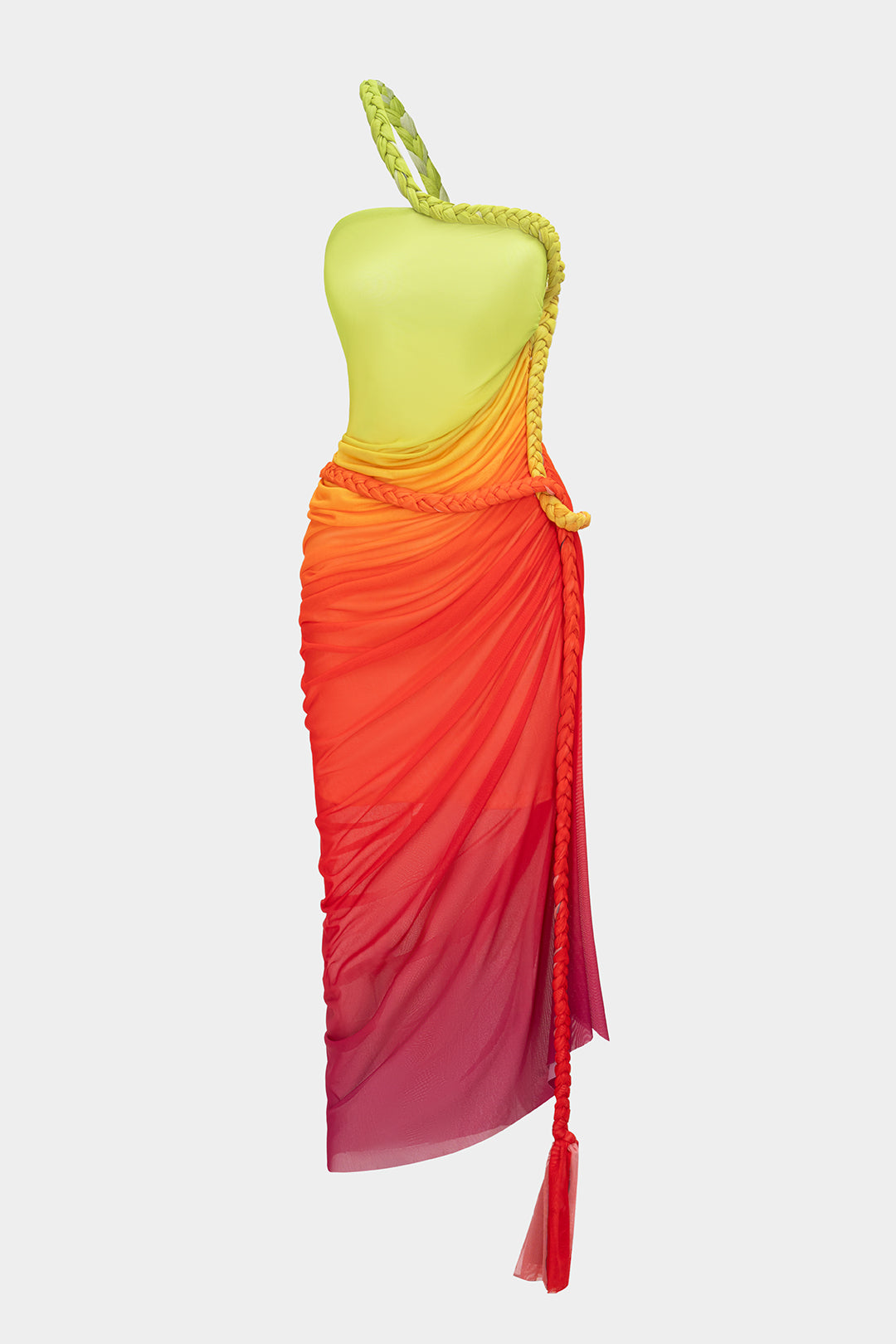 Robe midi sans manches fendue tressée en maille imprimée ombrée