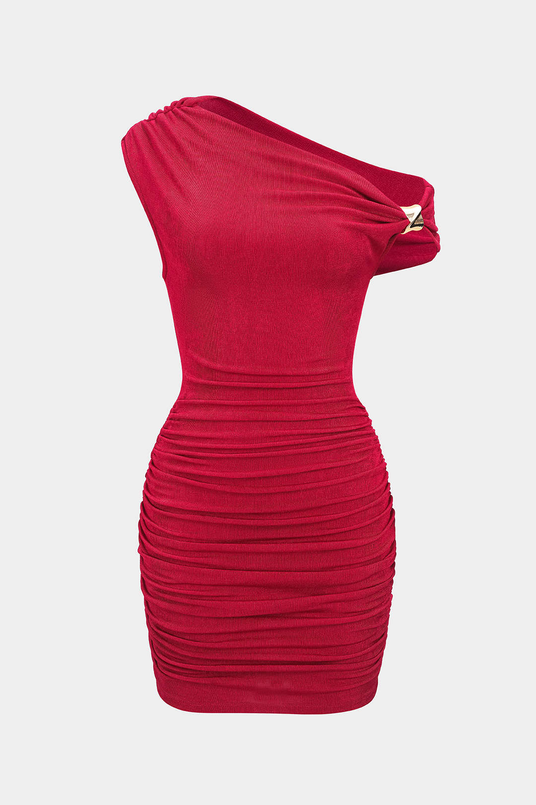 Metallic Ruched One Shoulder Sleeveless Mini Dress