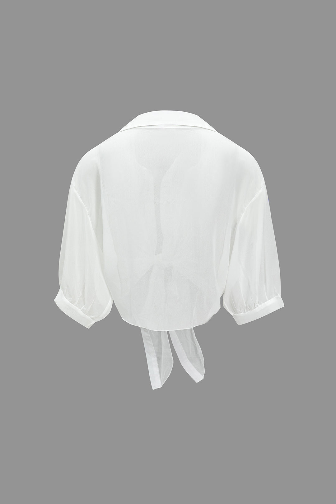 Chiffon-Hemd mit Knöpfen und Bindedetail, Kurzarm