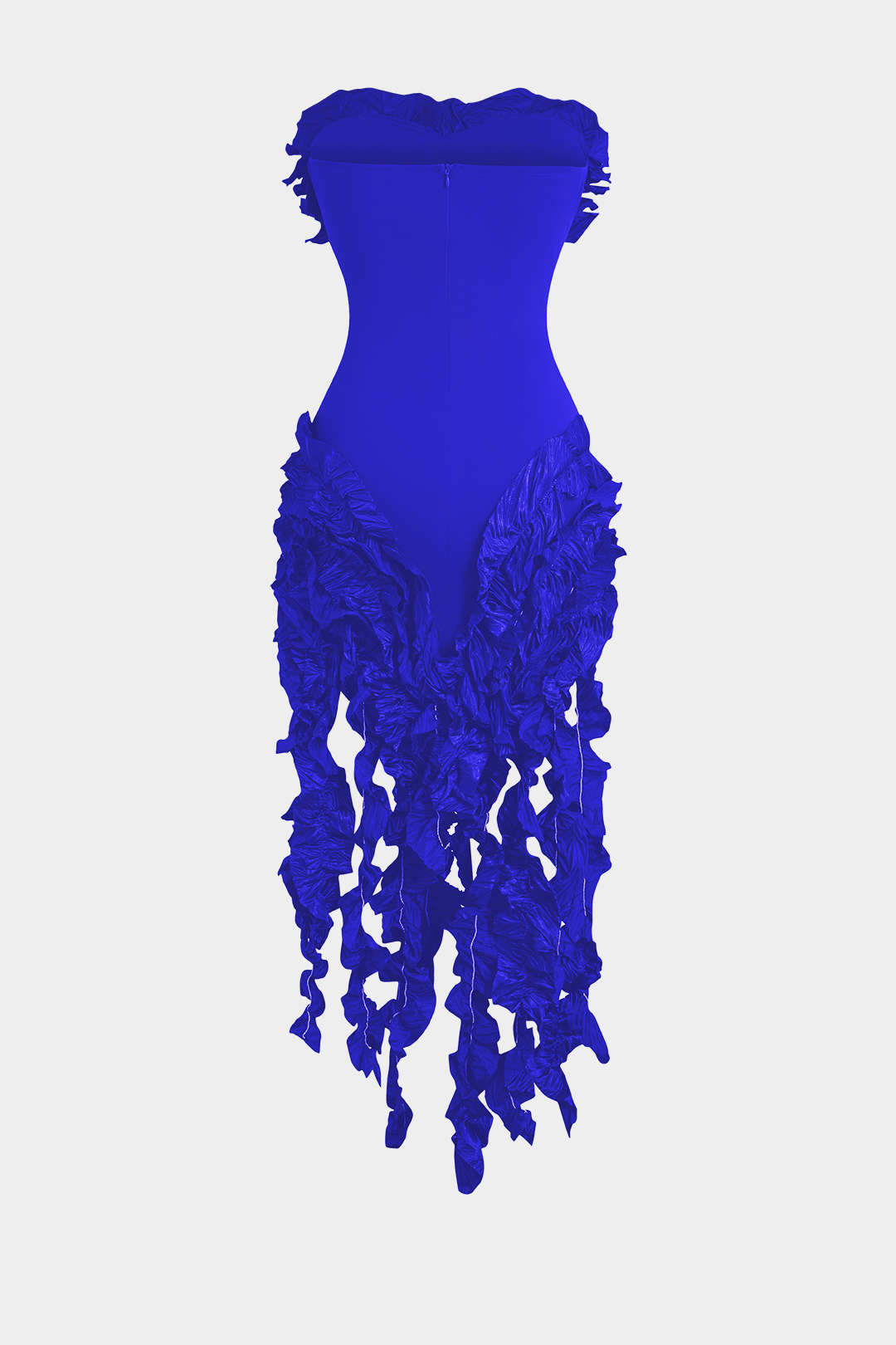 Robe midi bustier à volants et franges