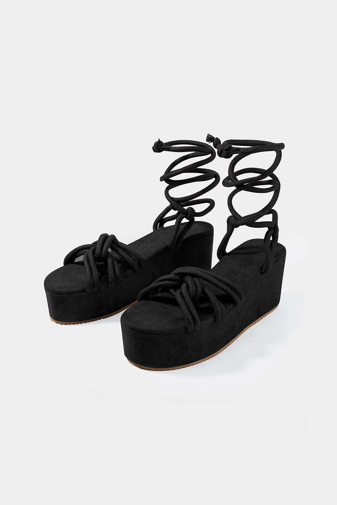 Tie-Up Open Toe Platform Flats Sandals