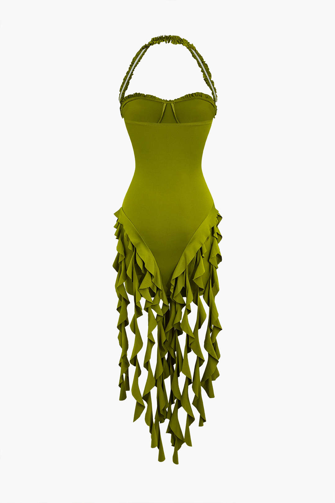 Ruffle Tassel Halter Bustier Mini Dress