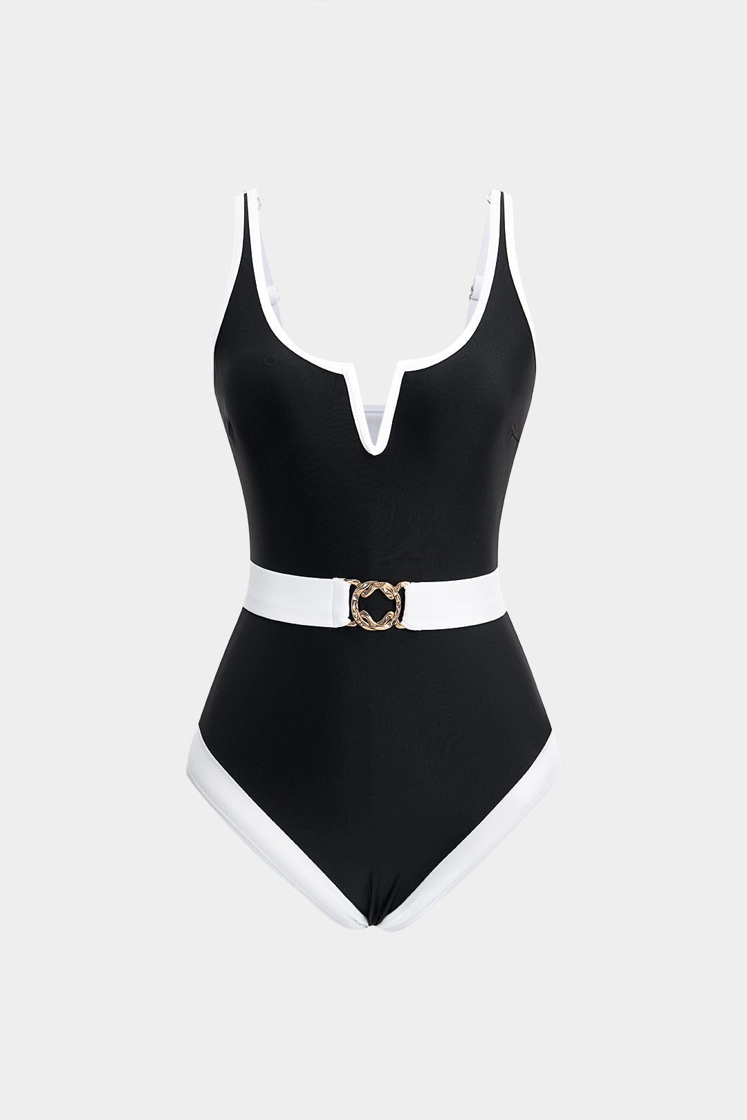 Contrast V-Neck Belted Sleeveless Bodysuit