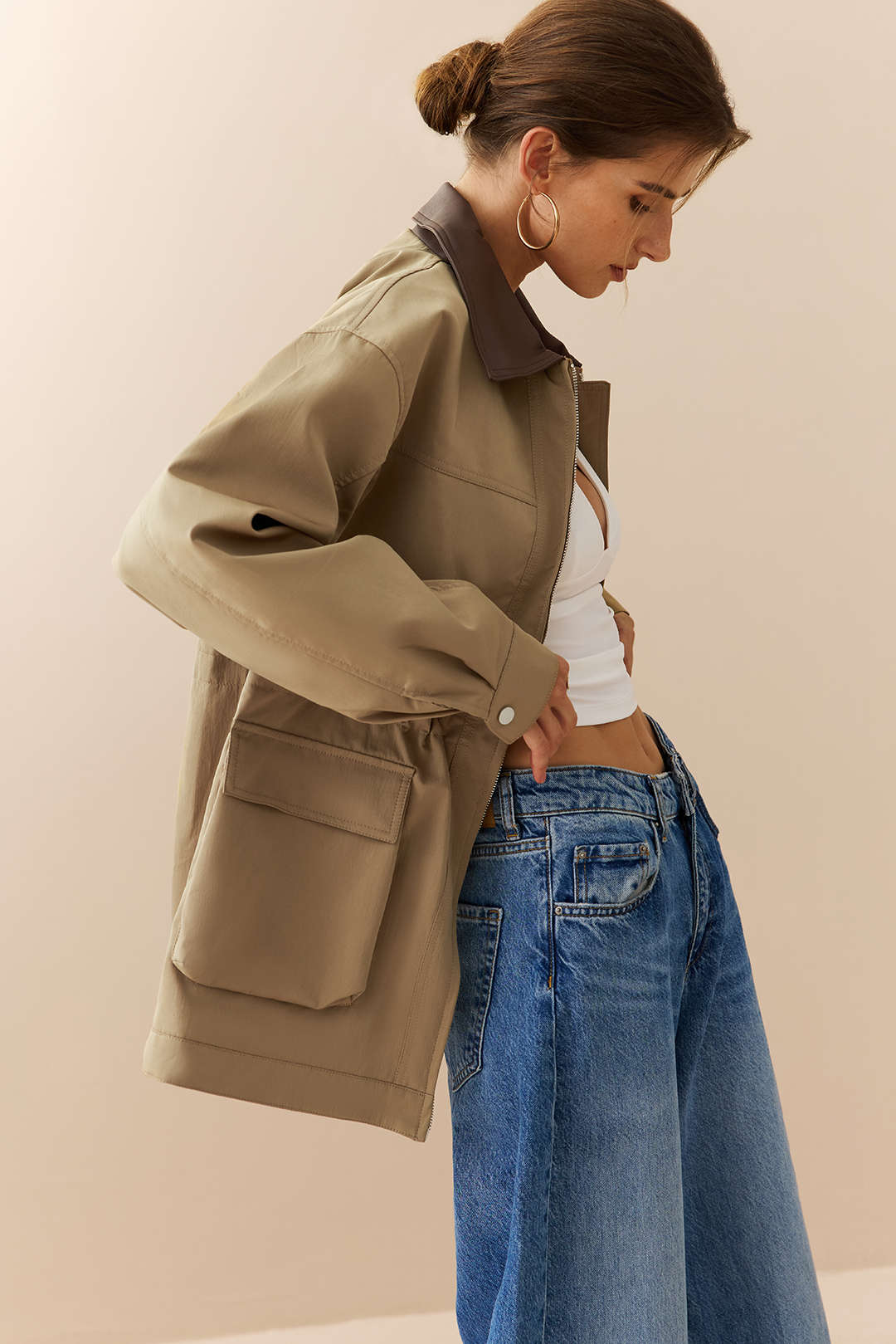 Blouson en simili cuir avec poches plaquées et fermeture éclair
