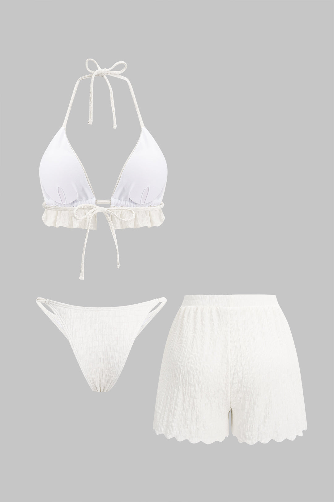 Textured Halter Neck Tie-Up Bikini Set