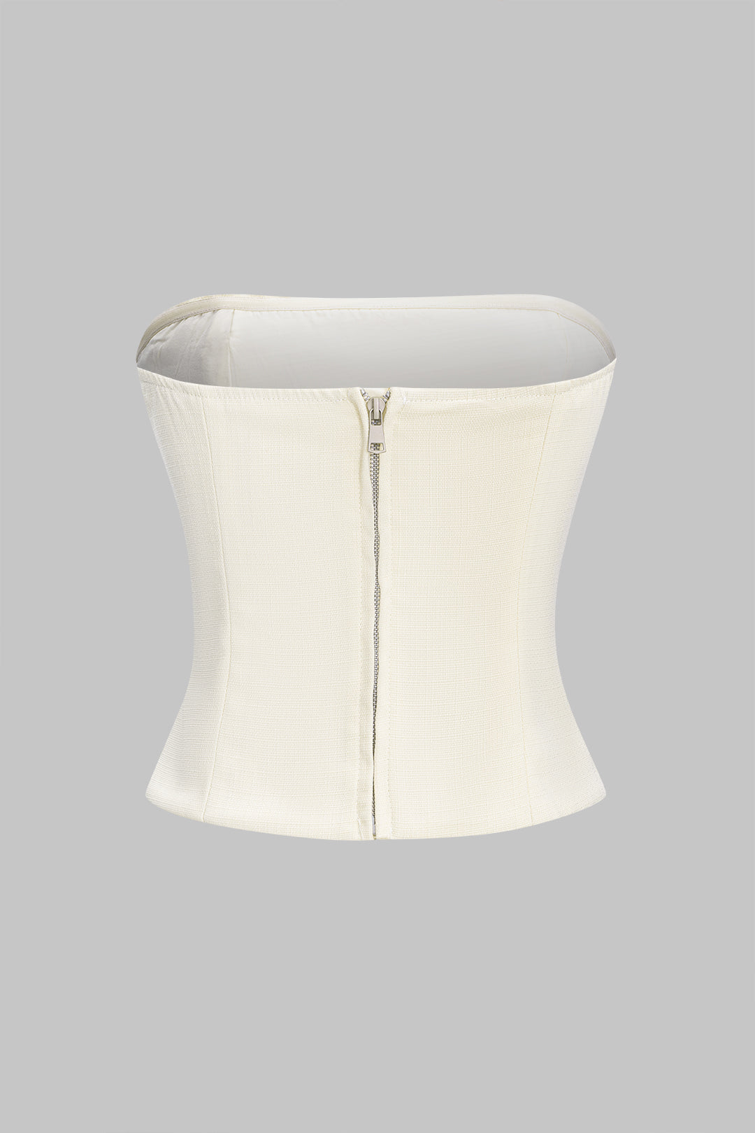 Mesh Twist Knot Ruched Metallic Decor Zipper Tube Top