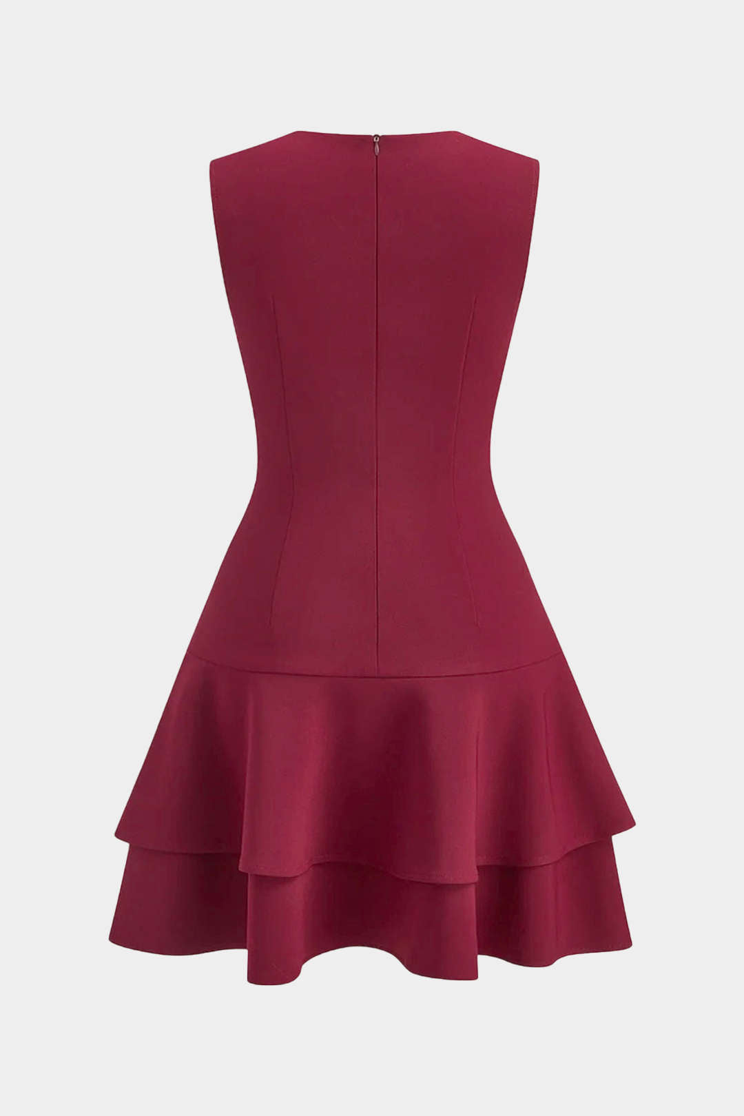 Asymmetrisches, ärmelloses Mini-Kleid mit Rundhalsausschnitt und Rüschensaum