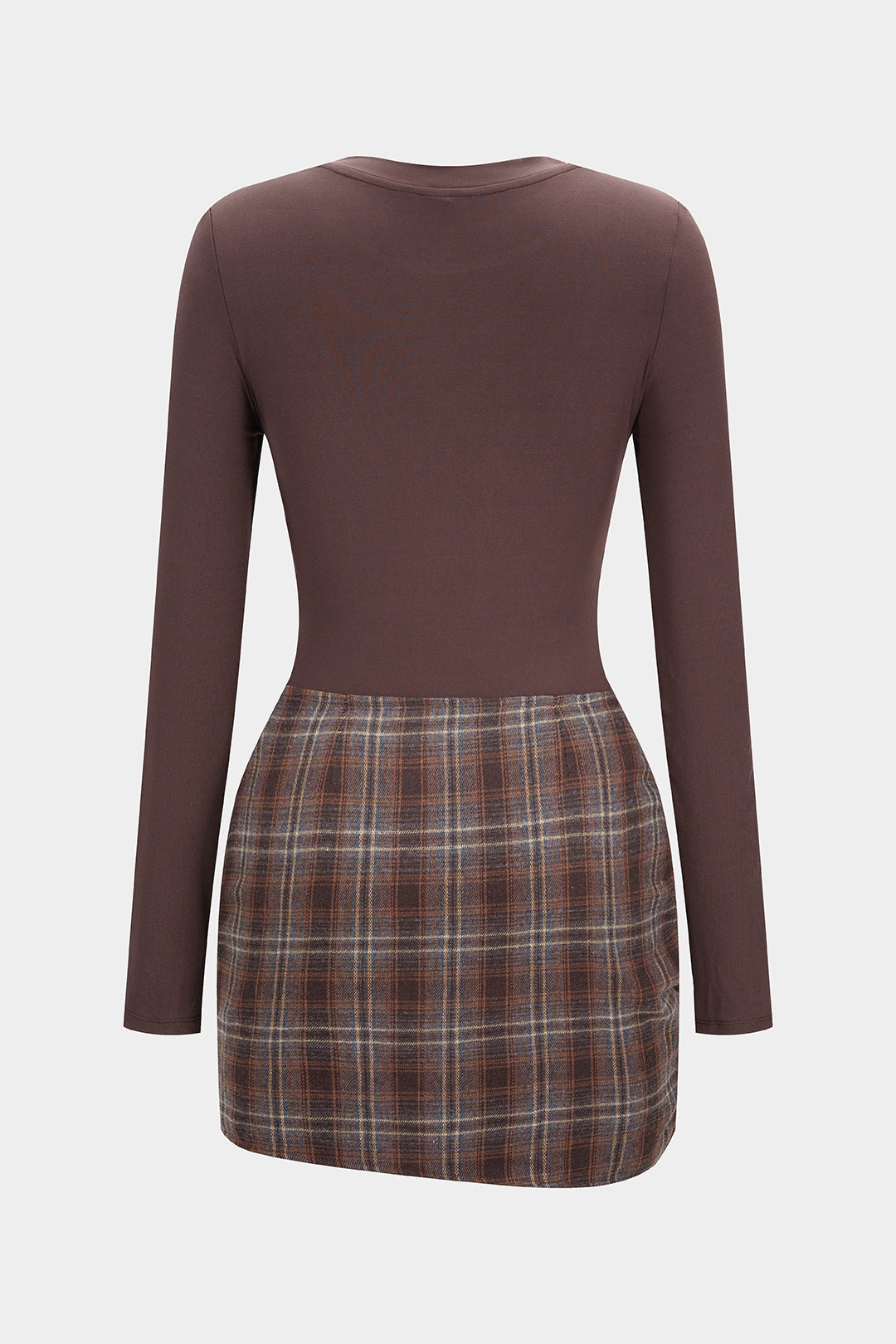 Plaid Print Patchwork Tie Front Long Sleeve Mini Dress