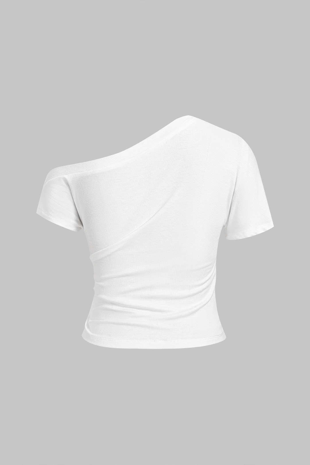 Solid One Shoulder Ruched Asymmetrical Short Sleeve T-shirt