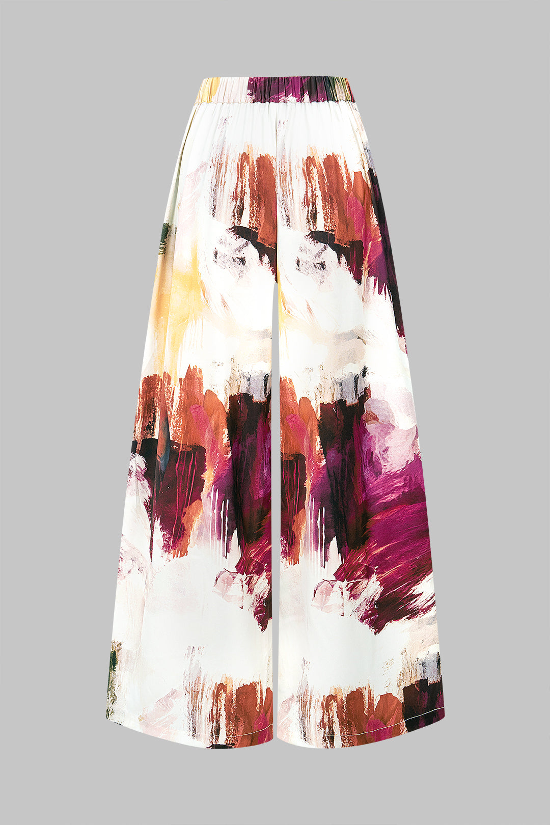 Hose mit Graffiti-Print aus Satin, gesmoktem Bund und weitem Bein