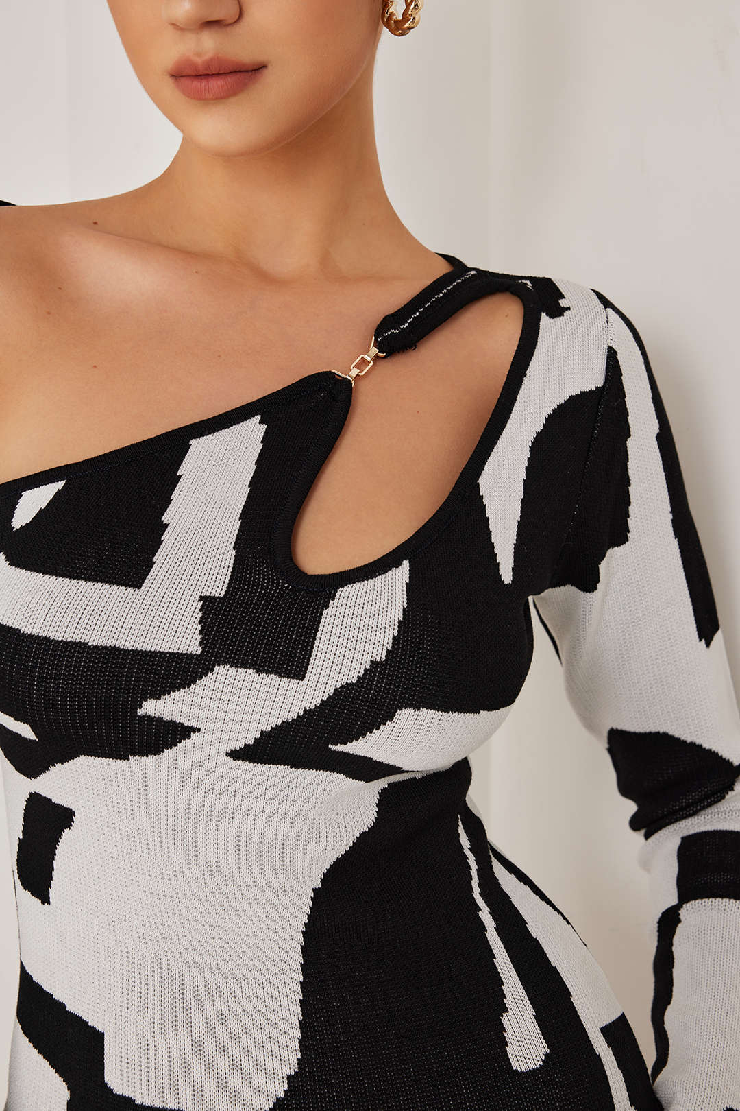 Farbblock Cut-Out Schlitz Langarm Midikleid