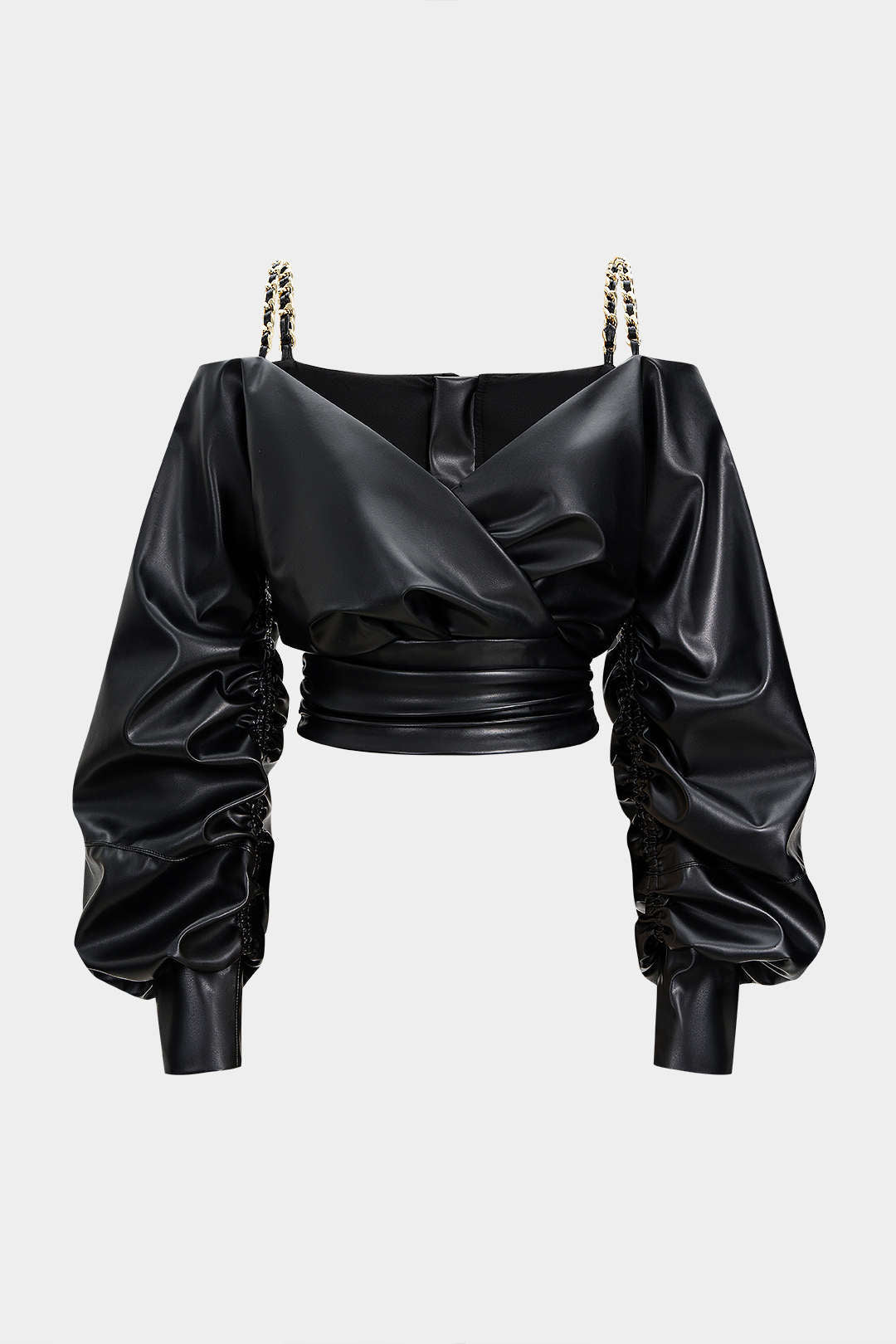 Metallic gekreuztes Langarmshirt aus Kunstleder