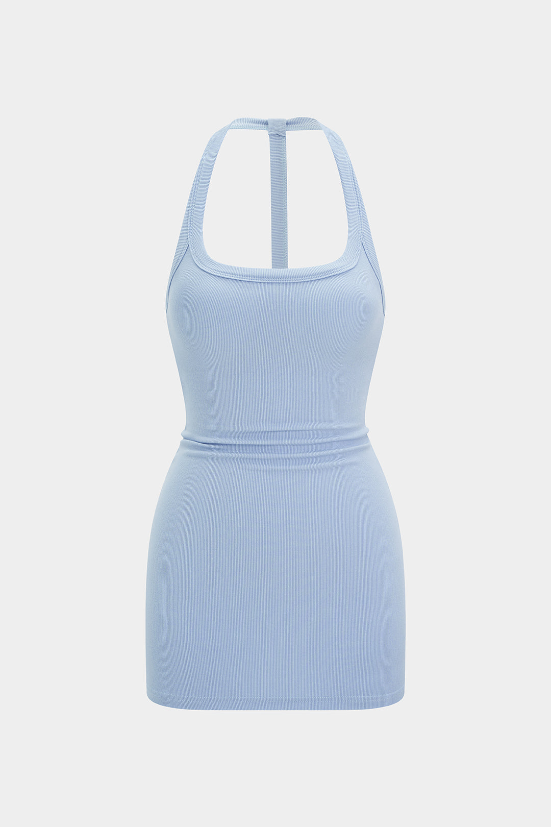 Solid Halter Neck Sleeveless Mini Dress