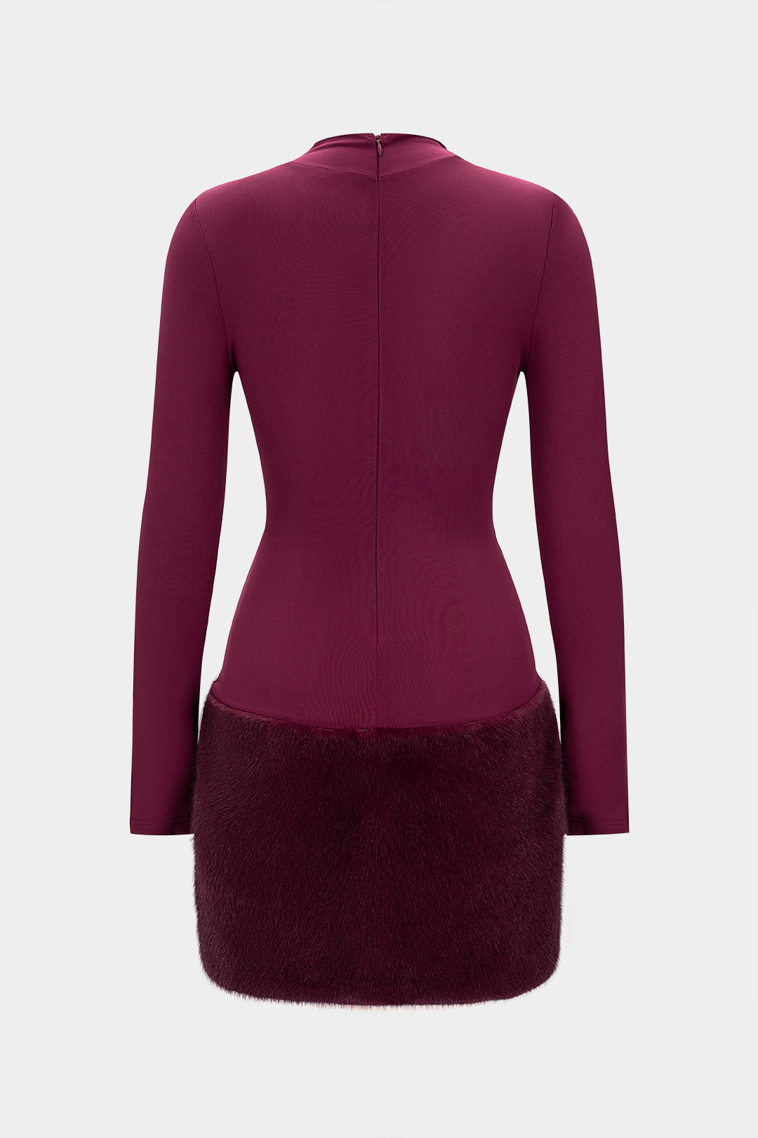 Plush Patchwork Round Neck Long Sleeve Mini Dress