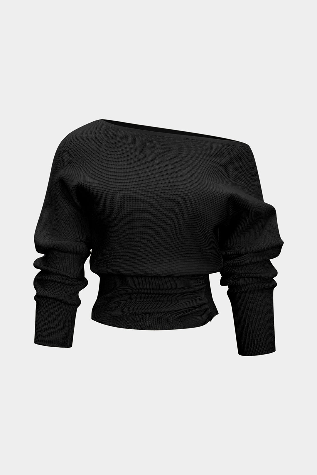 Asymmetrisches gerafftes Fledermausärmel-Langarmshirt