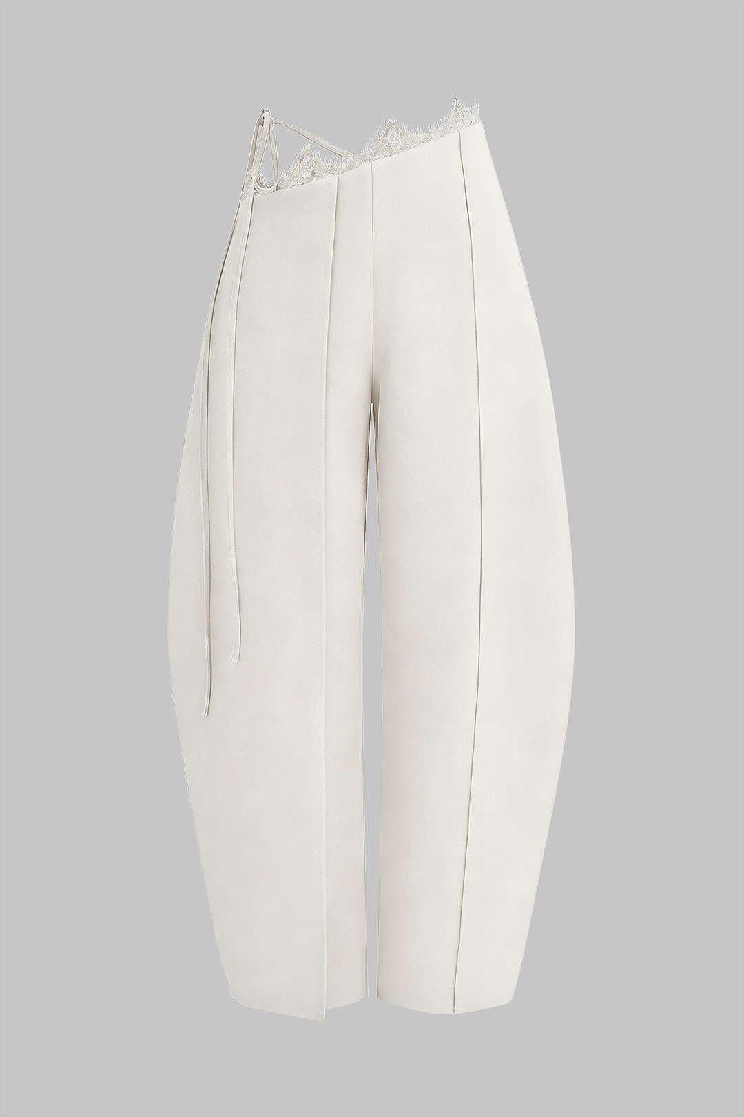 Lace Trim Tie Asymmetrical Wide Leg Pants