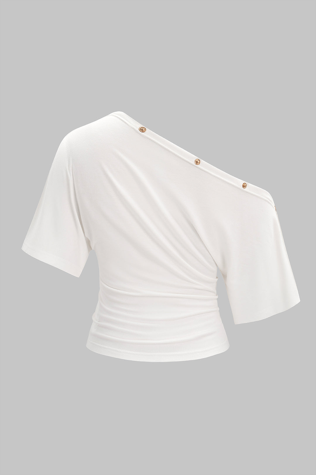 T-shirt asymétrique à manches courtes et boutons métalliques