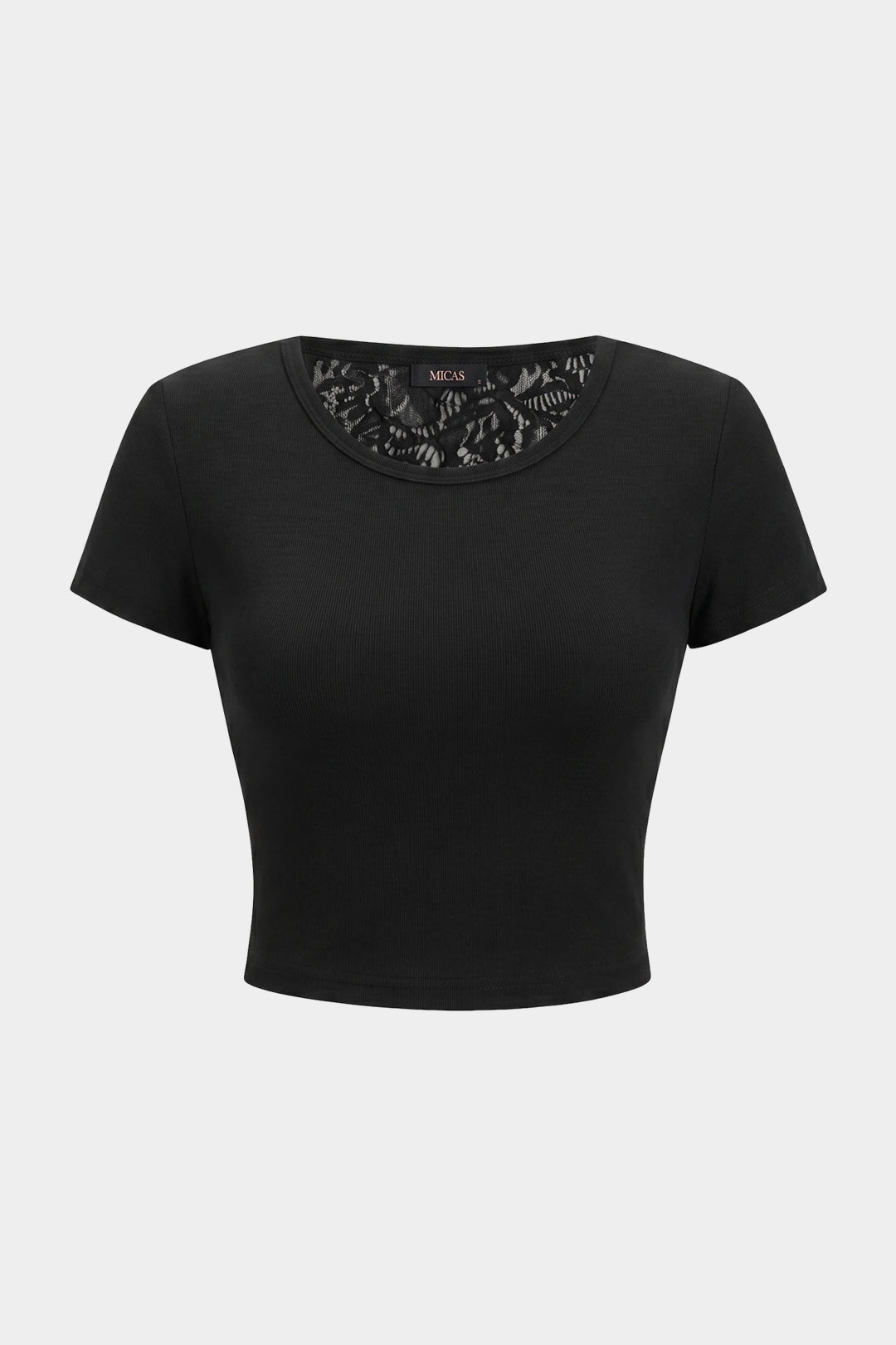Spitzen-Patchwork Rückenfrei Kurzarm-T-Shirt mit Bindebändern