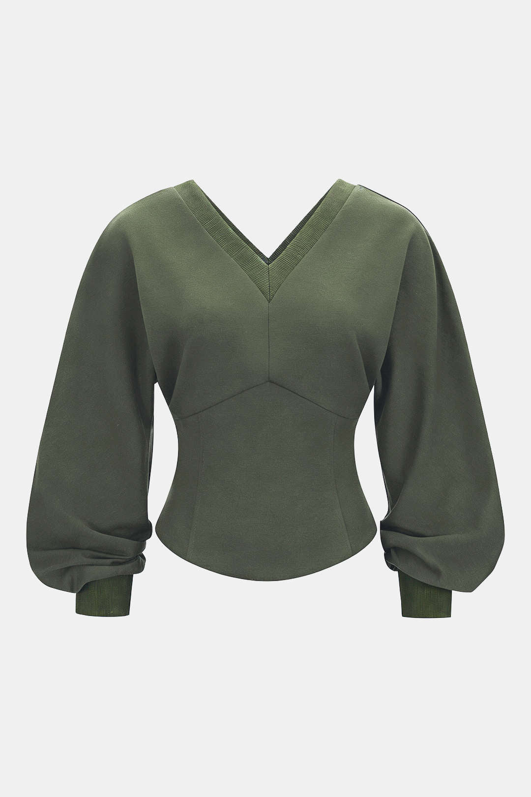 Solid V-Neck Waist-Cinching Sweatshirt