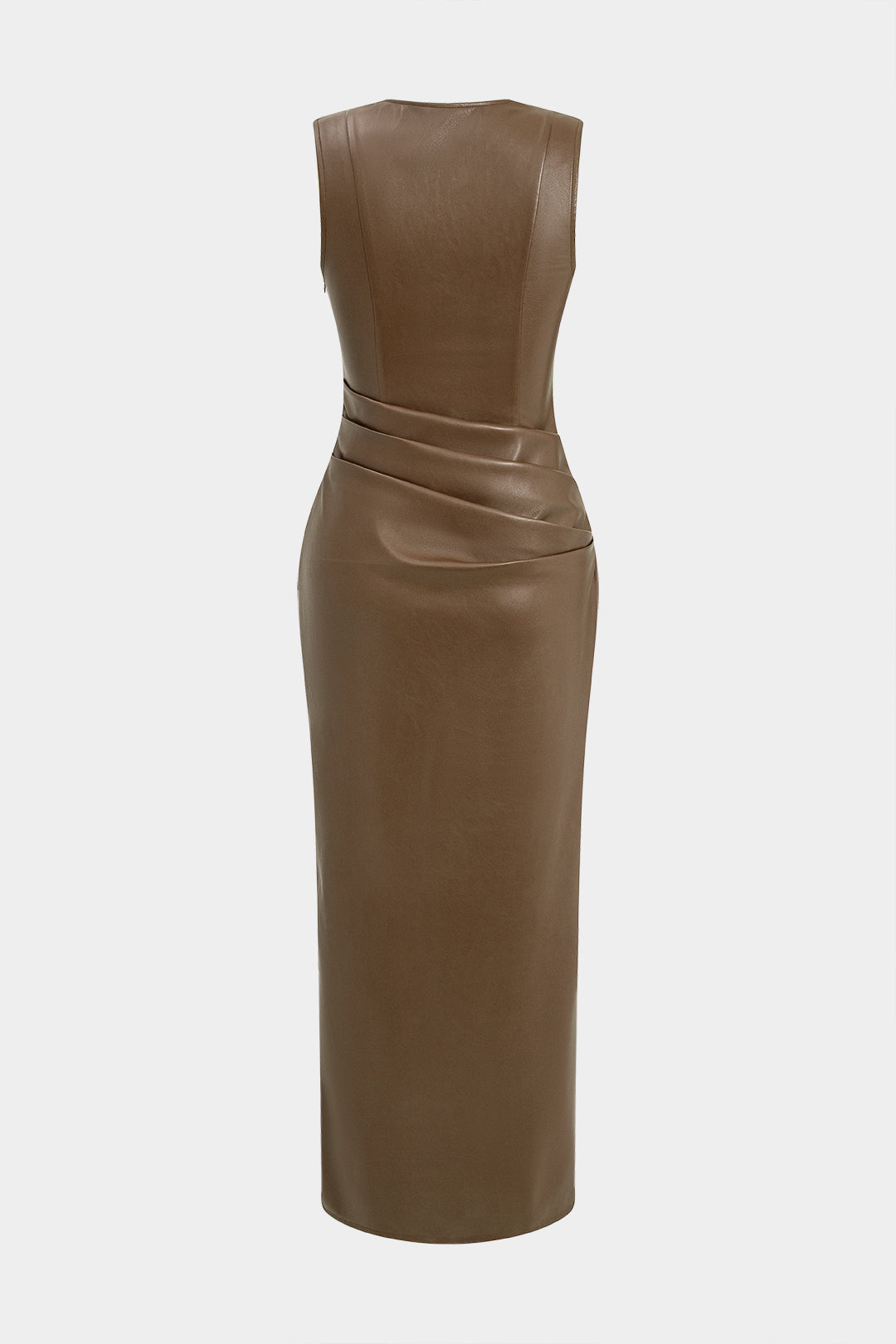 Robe longue froncée en similicuir à col en V