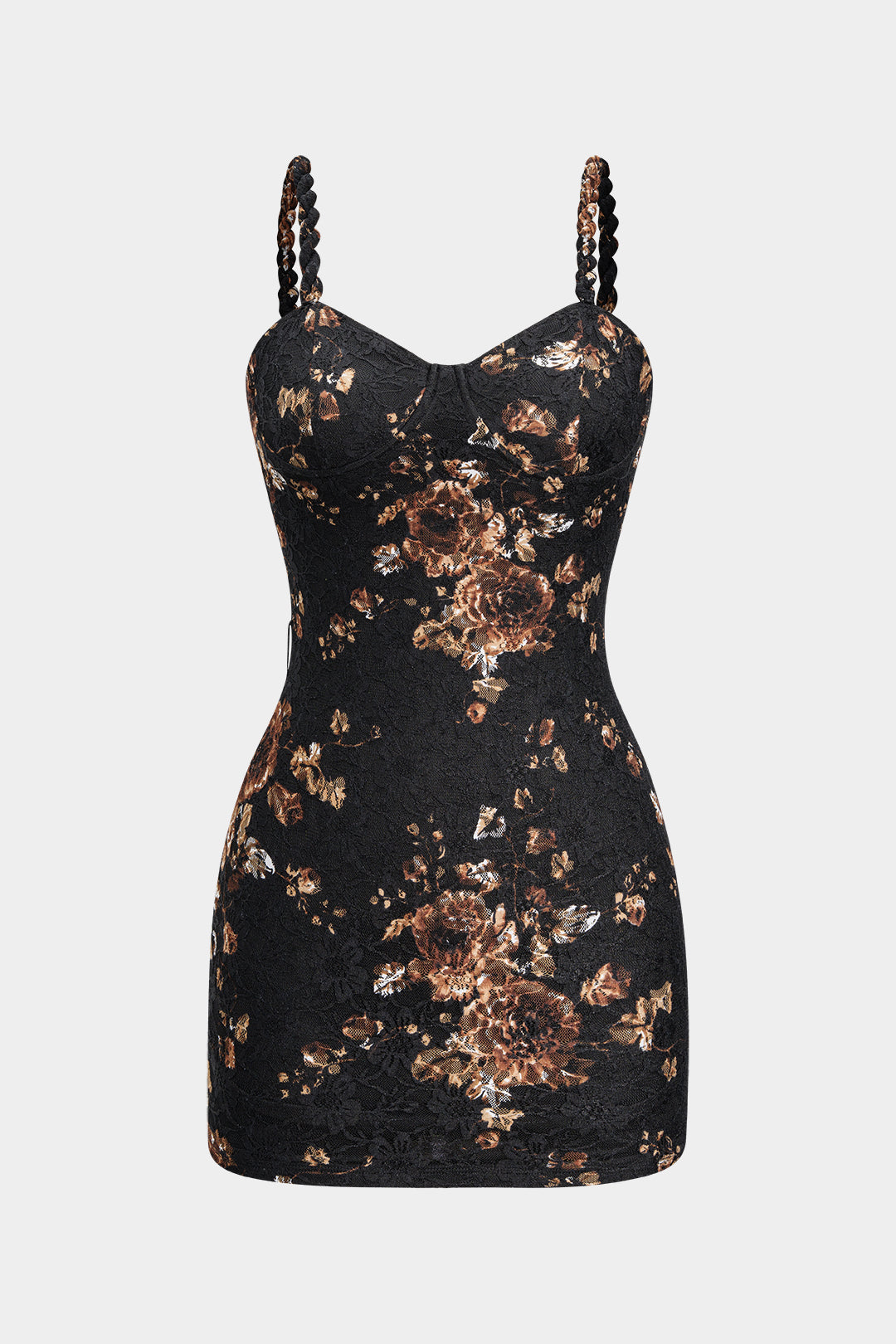 Ensemble Robe sans Manches à Nœud Torsadé et Patchwork de Dentelle Florale et Jupe Asymétrique en Satin à Nœud Noué