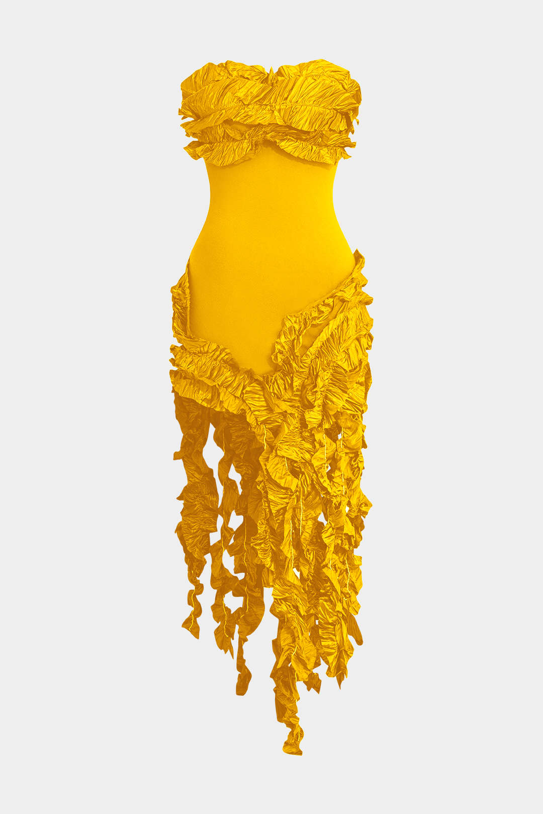 Robe midi bustier à volants et franges
