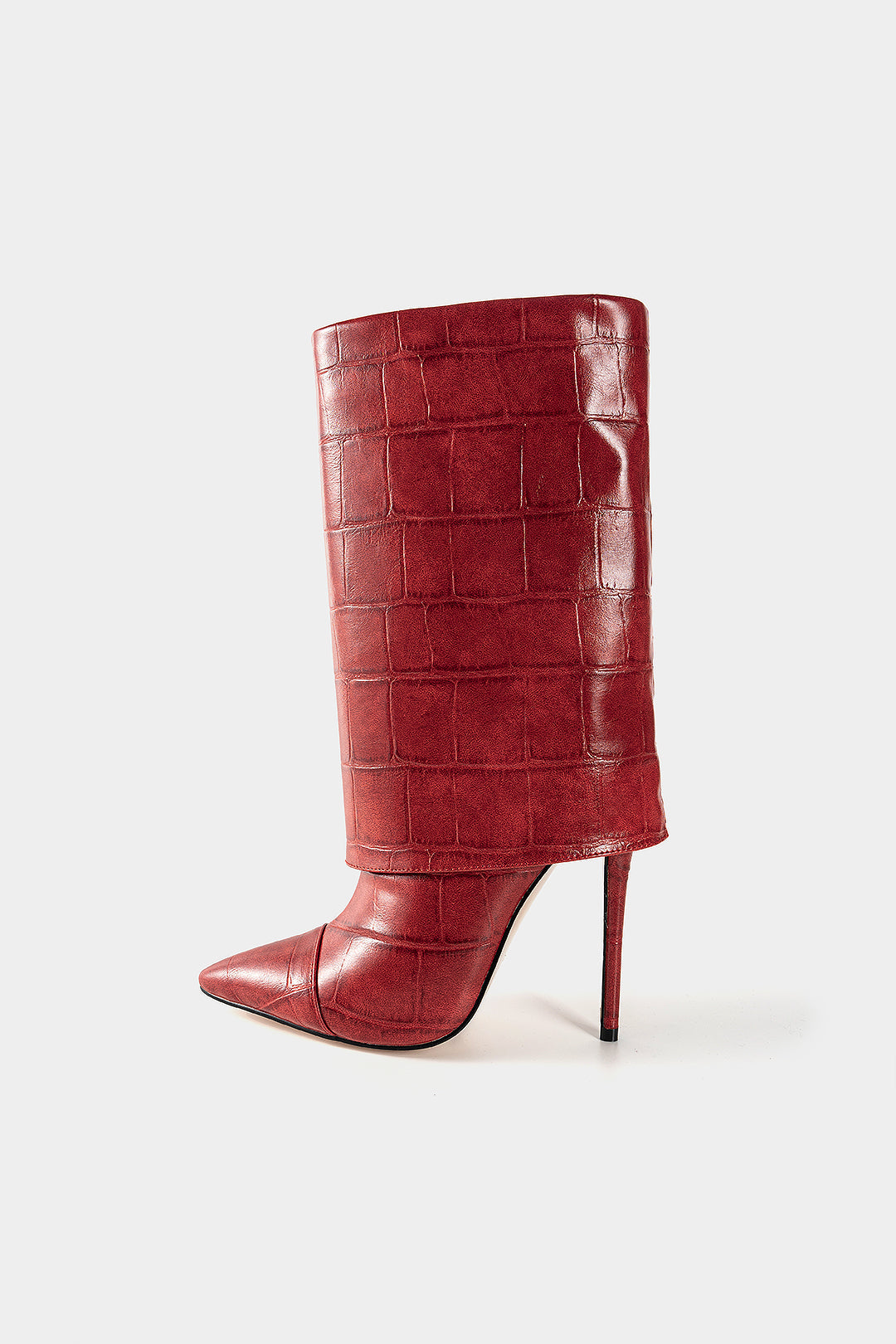Wadenhohe Stiefel mit Krokoprägung