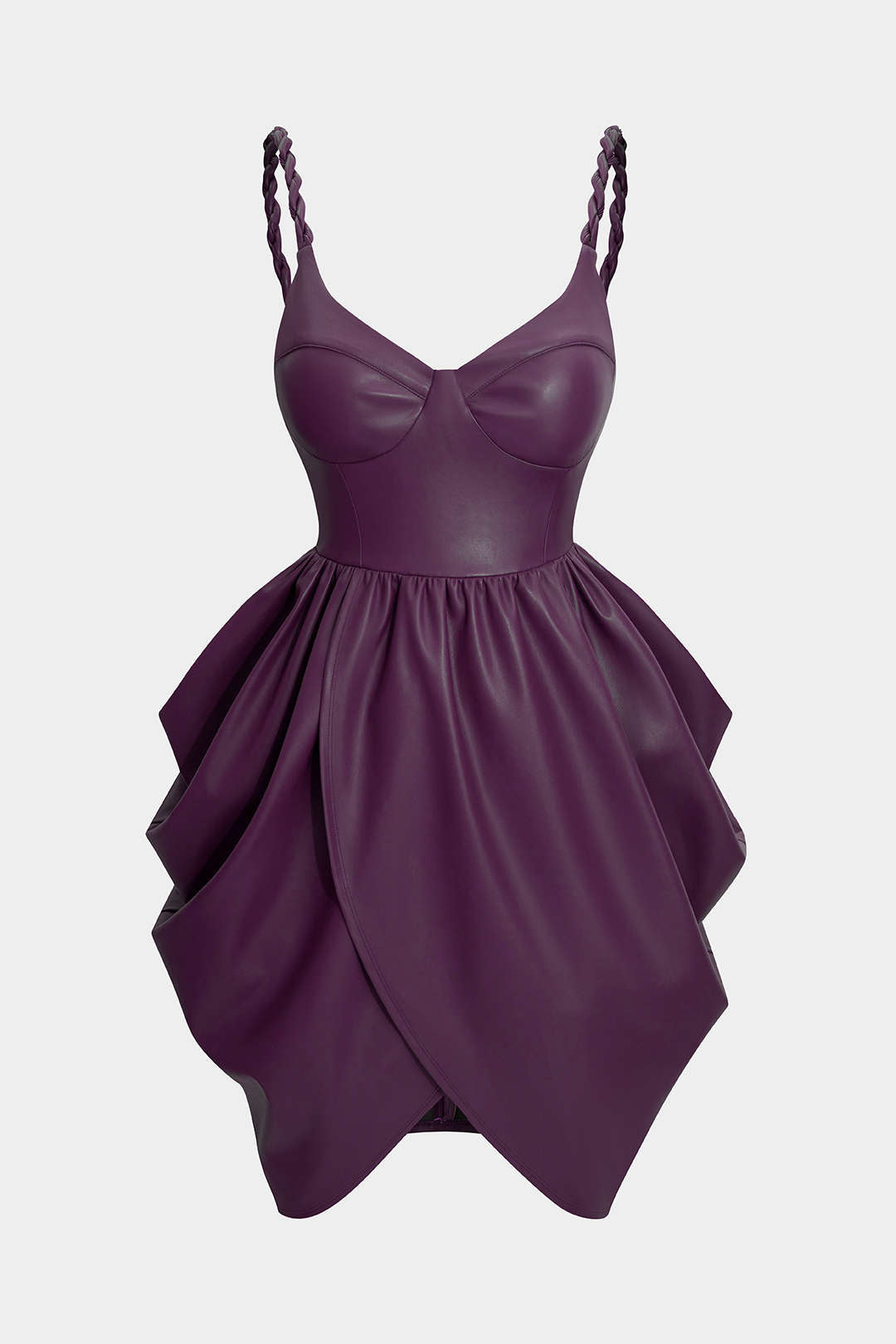 Ärmelloses Mini-Kleid aus Kunstleder mit Raffungen und gedrehtem Knoten
