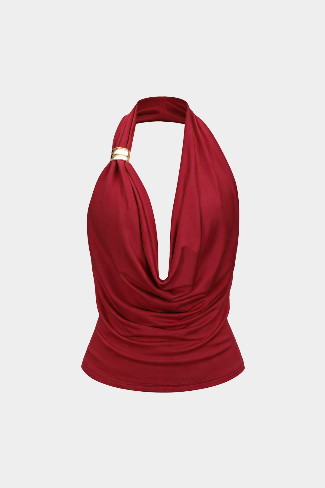 Trägerloses Metallic-Tanktop mit drapiertem Wasserfallausschnitt und freiem Rücken