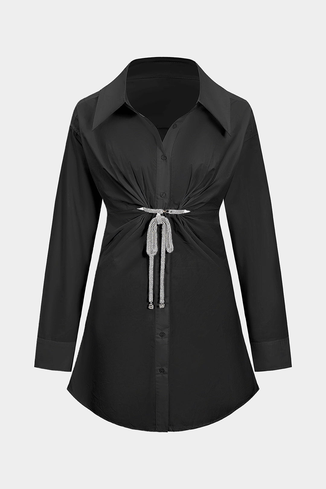 Metallischer Deko-Knopf Langarm-Minikleid