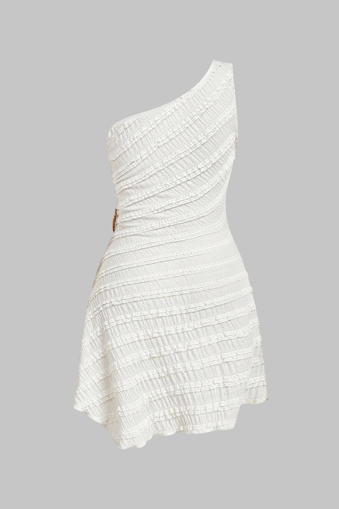 Robe mini asymétrique sans manches en tissu métallisé texturé