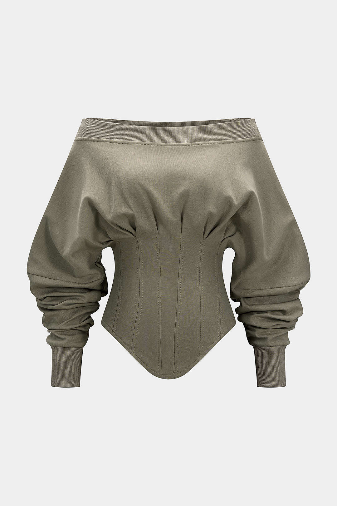 Off Shoulder Metallic Pleated Zipper Waist-Cinching Sweatshirt