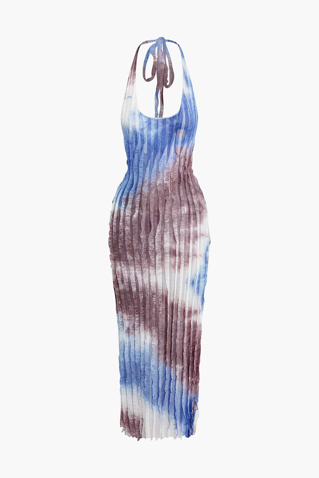 Robe longue dos nu à volants texturés transparents
