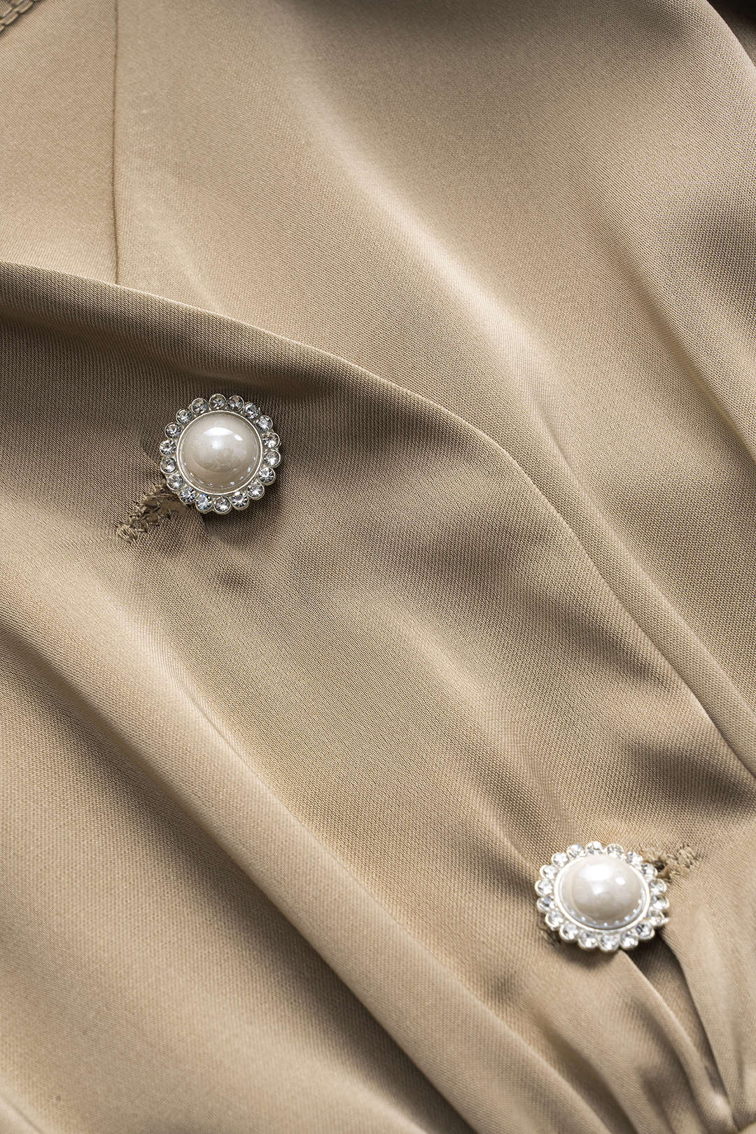 Satin Ruffle Ruched Button Long-Sleeve Shirt