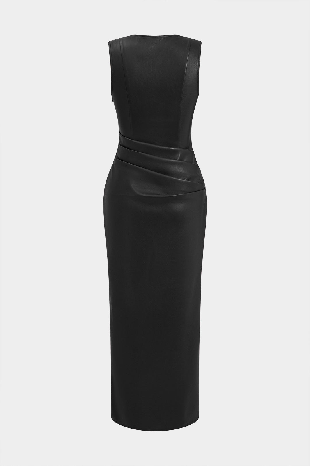 Robe longue froncée en similicuir à col en V